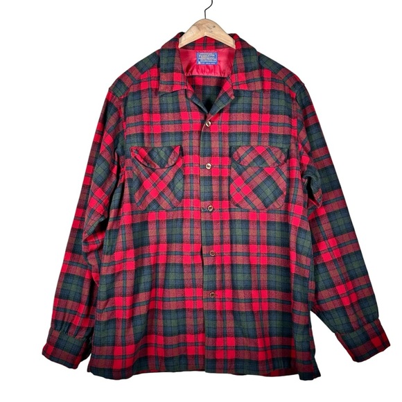 PENDLETON Vintage Plaid Virgin Wool Flannel in red / forest green - Picture 10 of 10